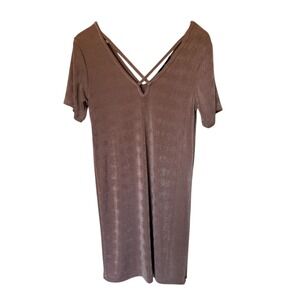 MISSGUIDED Crisscross V Neck Short Sleeve Midi Dress Rose Gold Metallic Size M